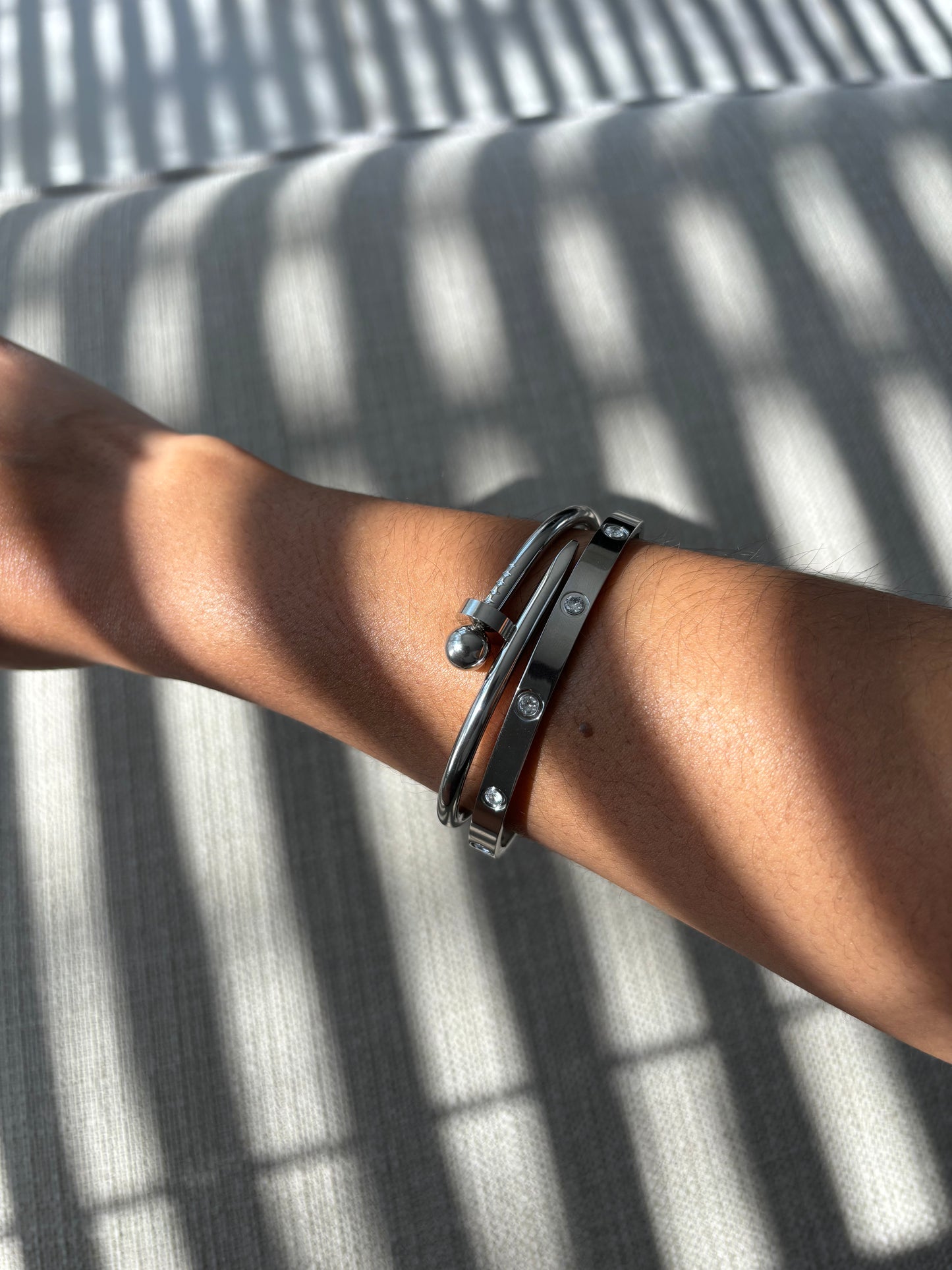 Silver Nail & Rhinestone Bracelet Set