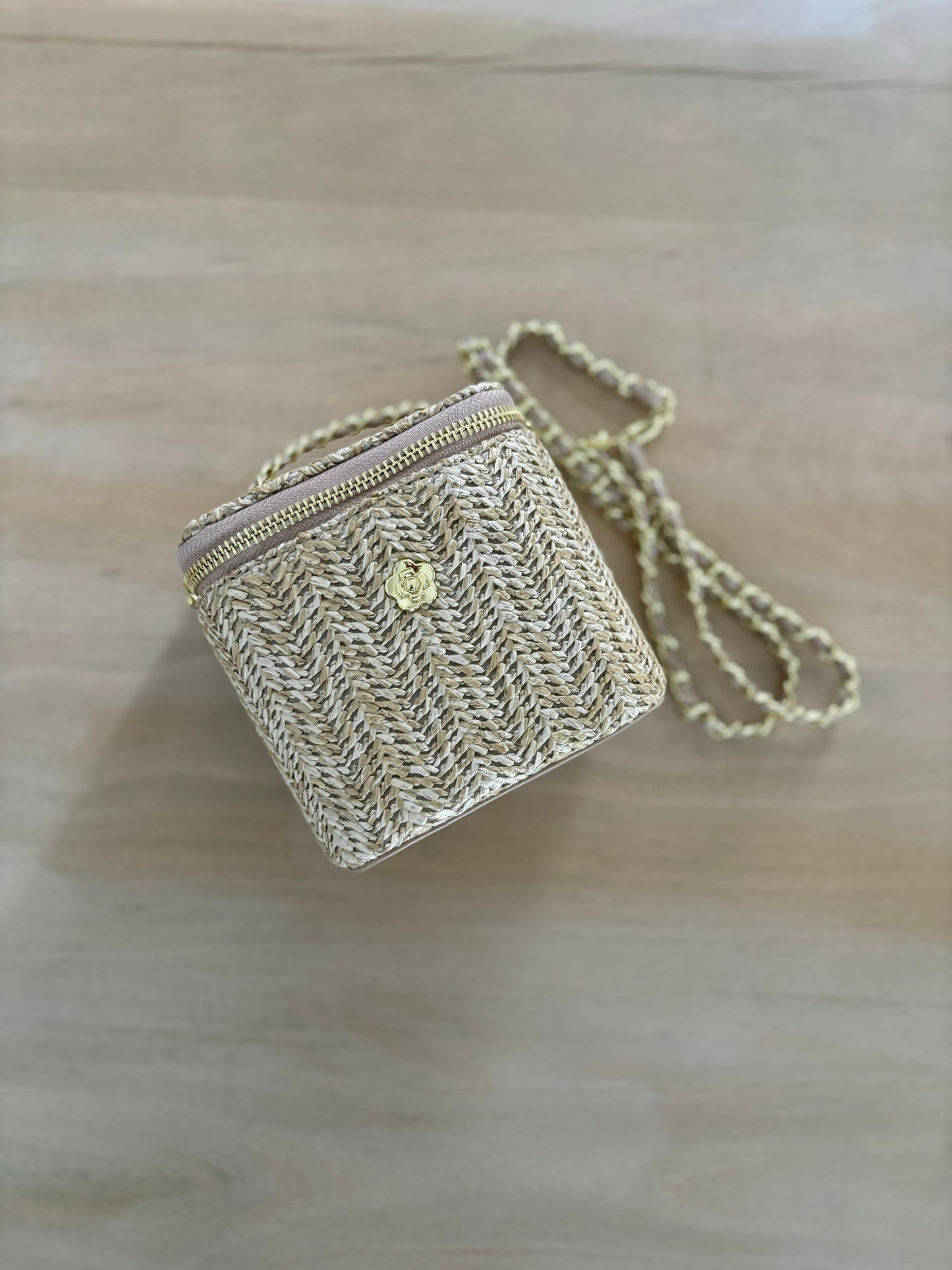 Khaki Straw Bucket Bag