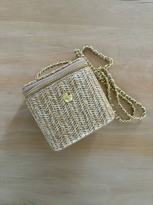 Khaki Straw Bucket Bag