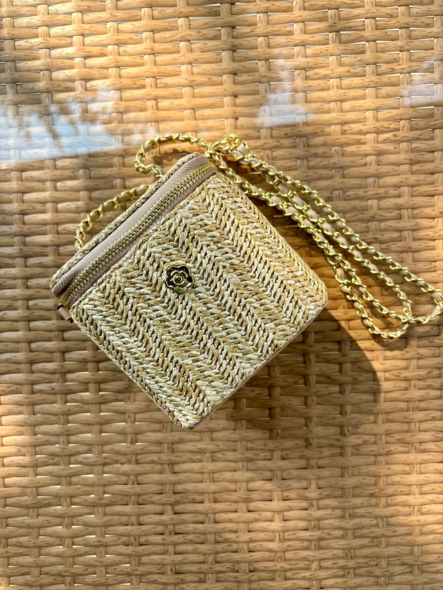 Khaki Straw Bucket Bag